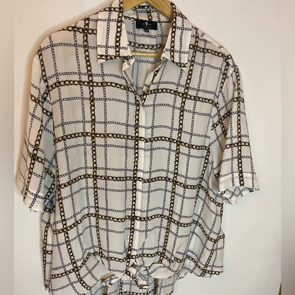 NWOT 7 For All Mankind Chain Print Tie Front Loose Fit Blouse